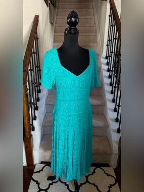 Teal V-Neck Crocheted Knit Maxi Dress